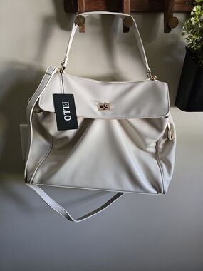 White Shoulder Bag with Gold Hardware